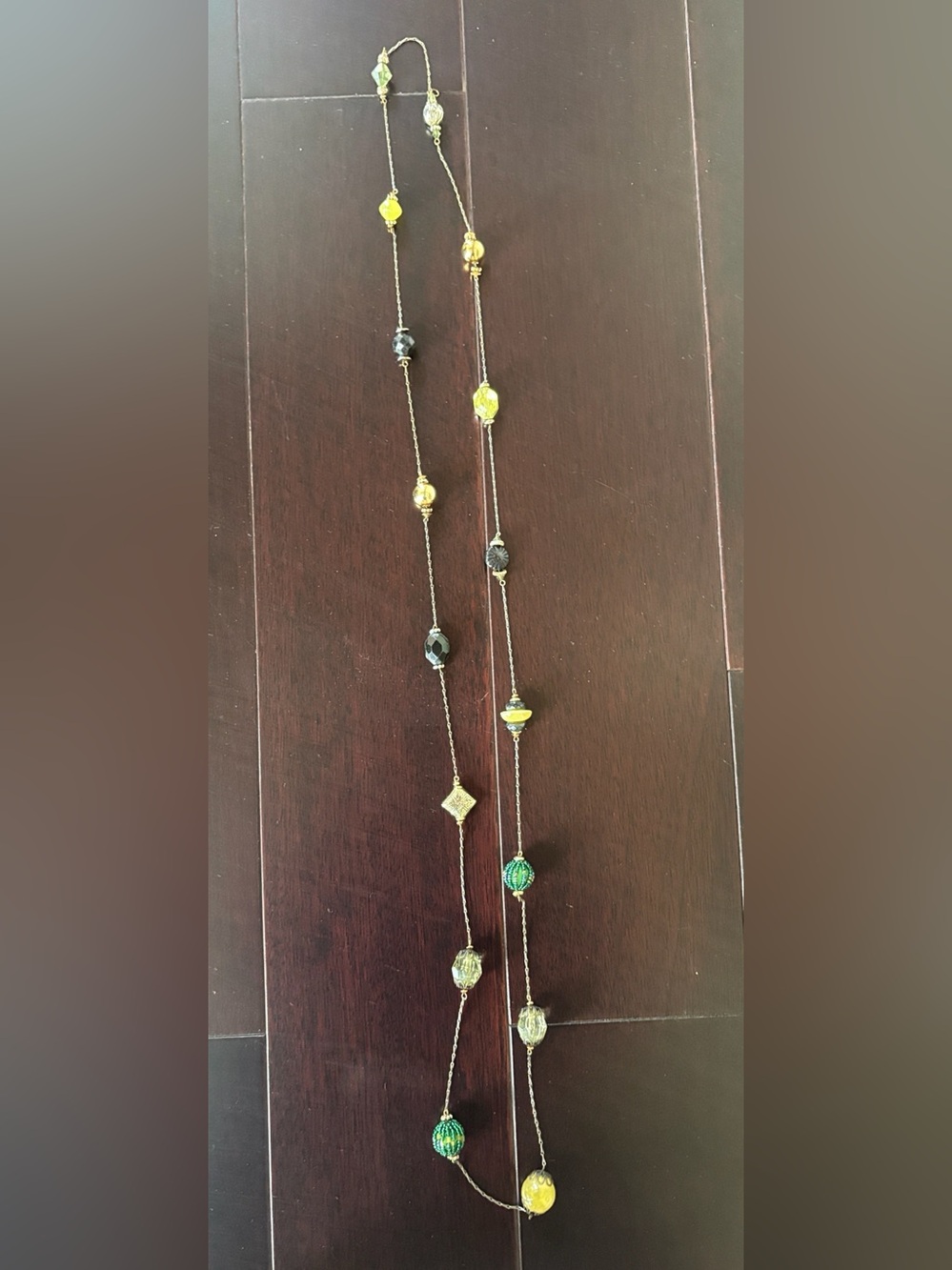 Delicate Yellow & Green Beaded Long Necklace